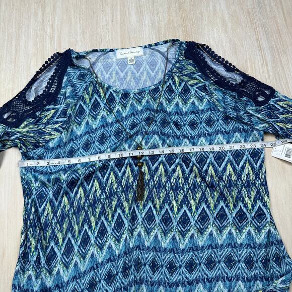 NWT French Laundry Cristel Blue Combo Cold Shoulder Necklace Top Blouse 2X - Picture 16 of 16